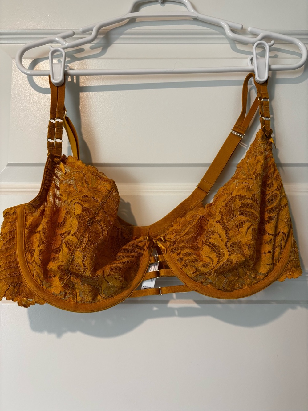 Cacique Mustard Lace Underwire Bra with Strappy Detail